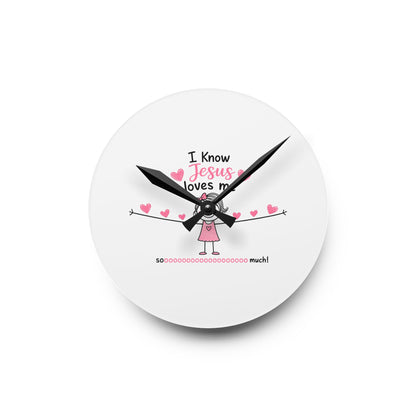 Acrylic Wall Clock — "I Know Jesus Loves Me" Cute Pink Faith Kids' Wall Clock