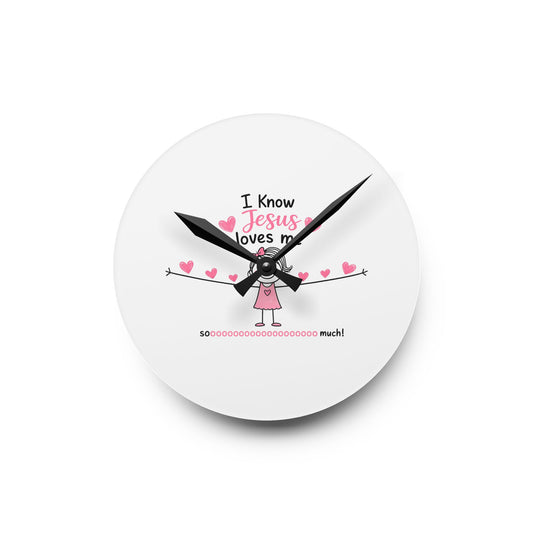 Acrylic Wall Clock — "I Know Jesus Loves Me" Cute Pink Faith Kids' Wall Clock