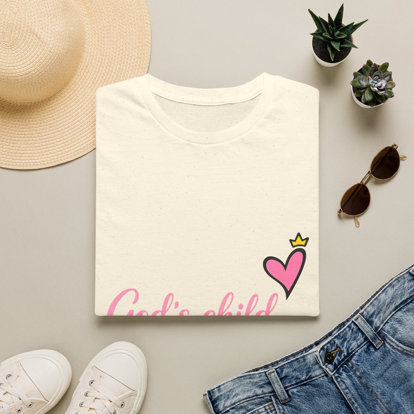 God's Child T-Shirt — Pink Heart Christian Faith Tee