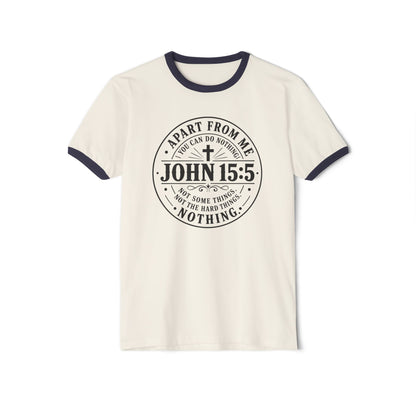 John 15:5 Faith Ringer T‑Shirt — Christian Scripture Tee