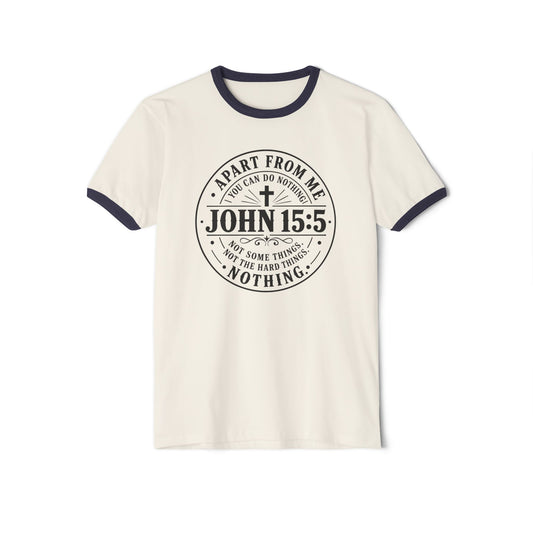 John 15:5 Faith Ringer T‑Shirt — Christian Scripture Tee