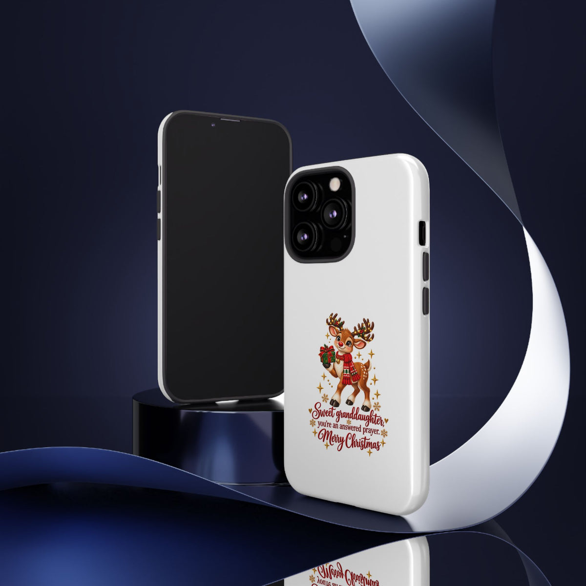 Christmas Reindeer Phone Case — “Sweet granddaughter you’re an answered prayer” Holiday Phone Cover