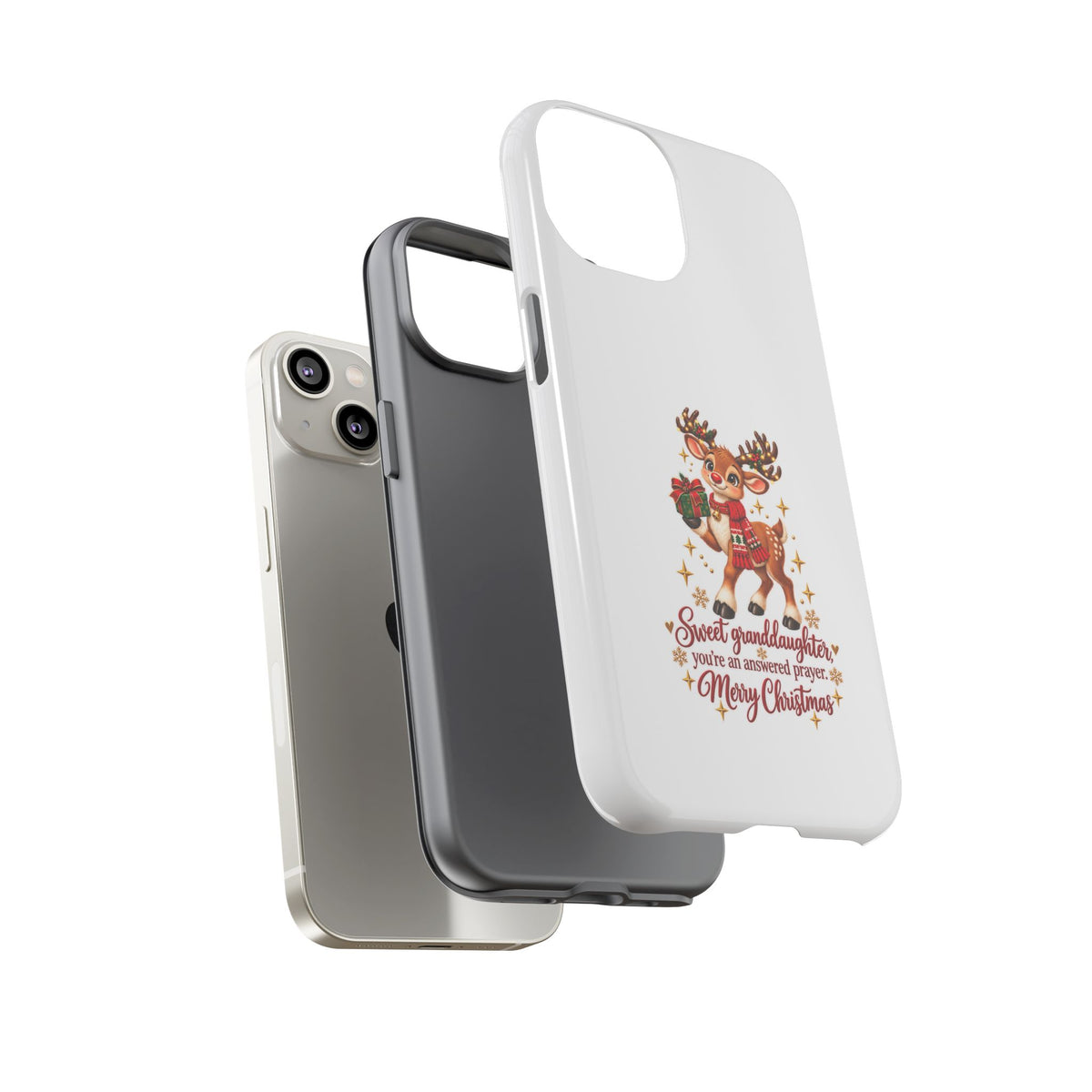 Christmas Reindeer Phone Case — “Sweet granddaughter you’re an answered prayer” Holiday Phone Cover