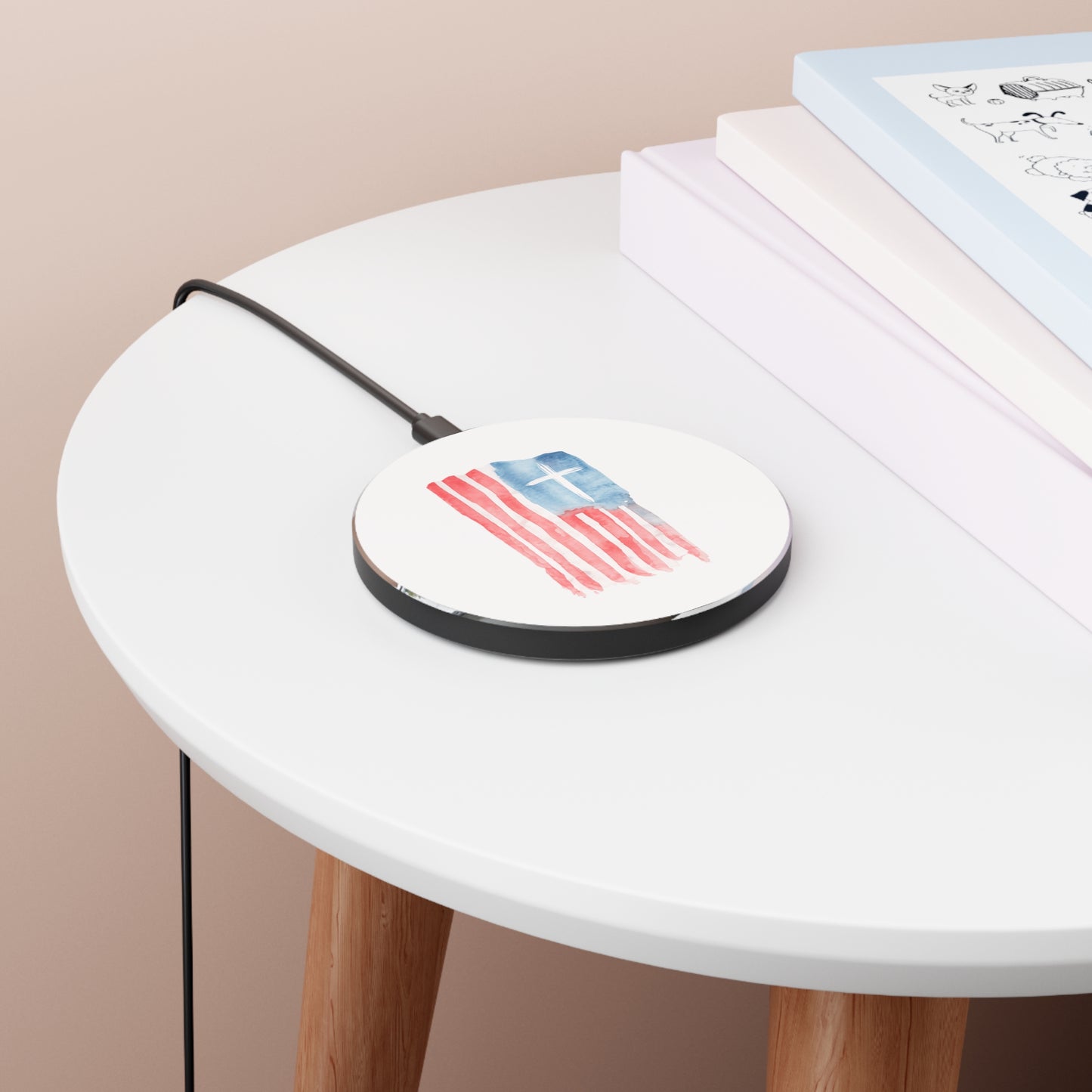 Patriotic Watercolor Cross Wireless Charger