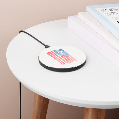 Patriotic Watercolor Cross Wireless Charger
