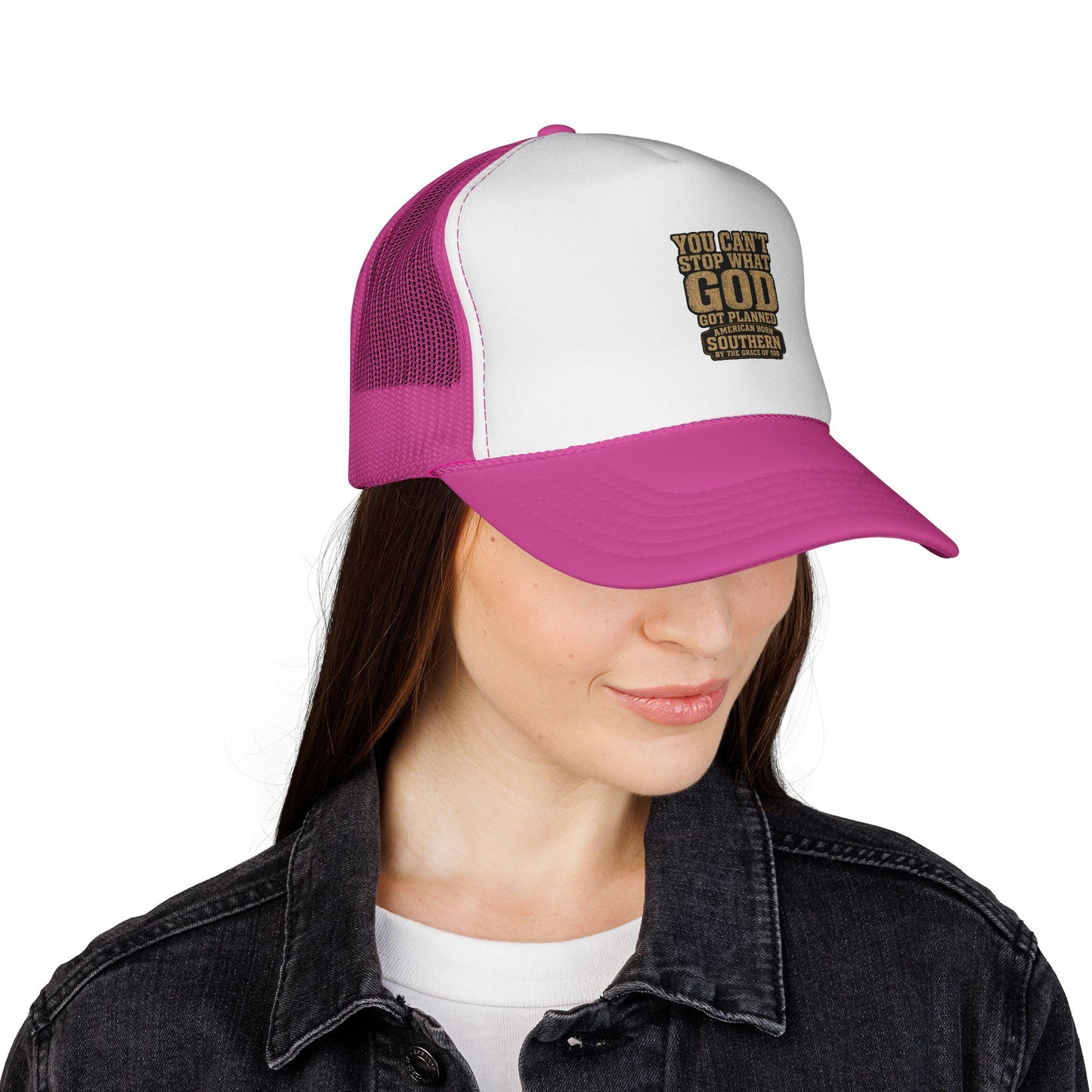Southern Faith Trucker Cap — "You Can't Stop What God Got Planned" Mesh Hat