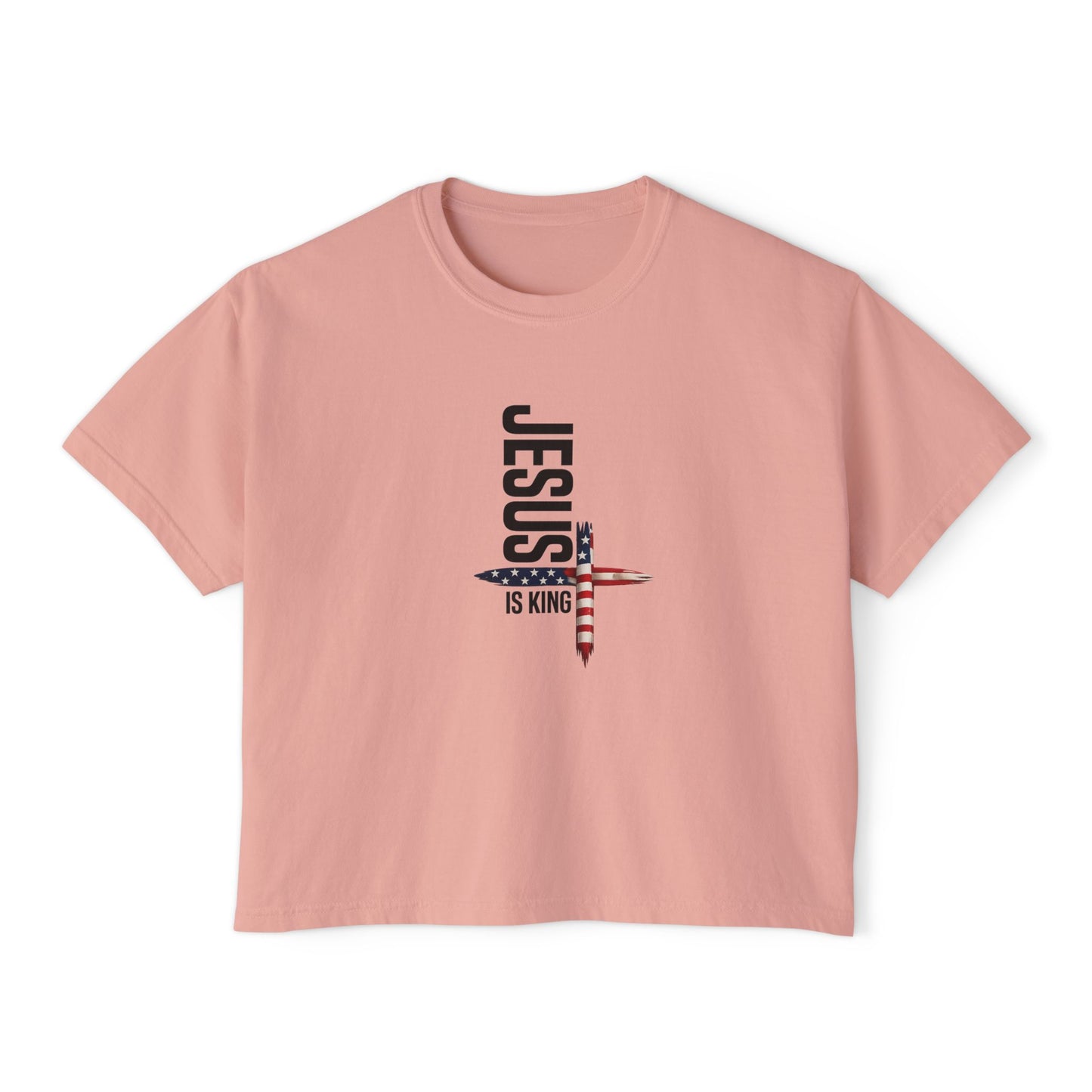 Jesus Is King American Flag Cross Women's Boxy Tee