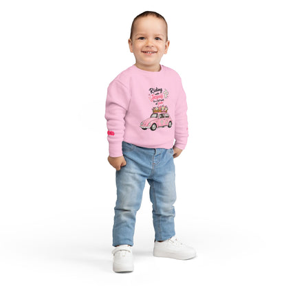 Toddler Sweatshirt - "Riding with Jesus" Pink Beetle Faith Kids Pullover
