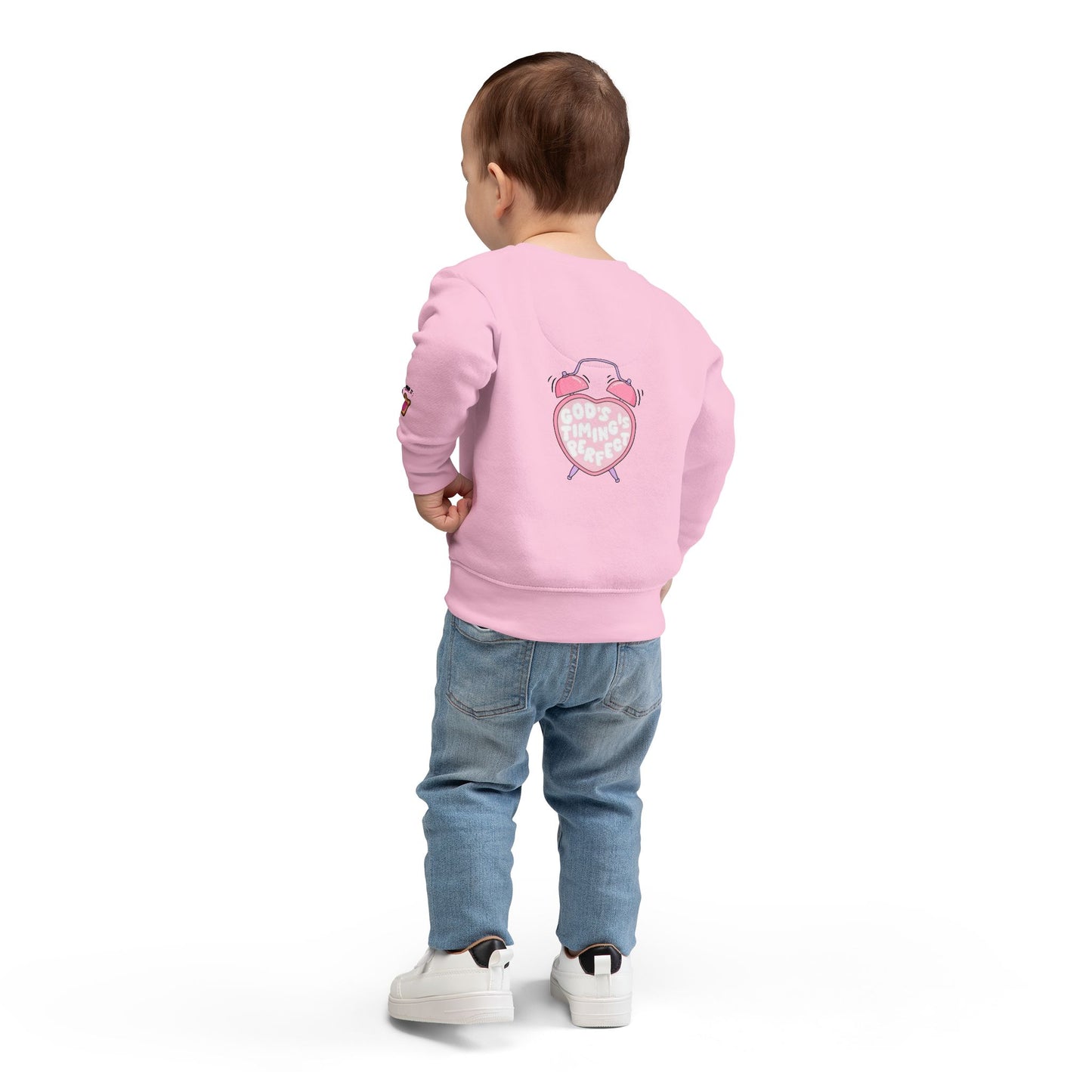 Toddler Sweatshirt — 'Made for a Purpose' Rainbow & 'God's Timing is Perfect' Pink Graphic
