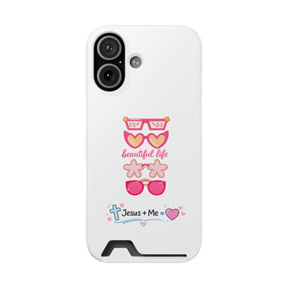 Jesus + Me Phone Card Case — "Beautiful Life" Pink Sunglasses Christian Wallet Case