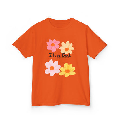 Kids Tee — Floral "I Love God" Christian Shirt for Girls & Boys