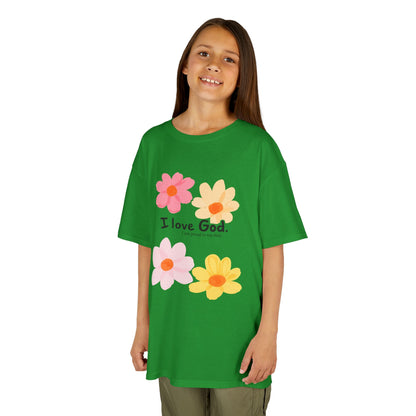 Kids Tee — Floral "I Love God" Christian Shirt for Girls & Boys