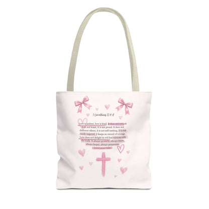 Pink Faith Tote Bag — Inspirational Cross & Rainbow AOP Tote
