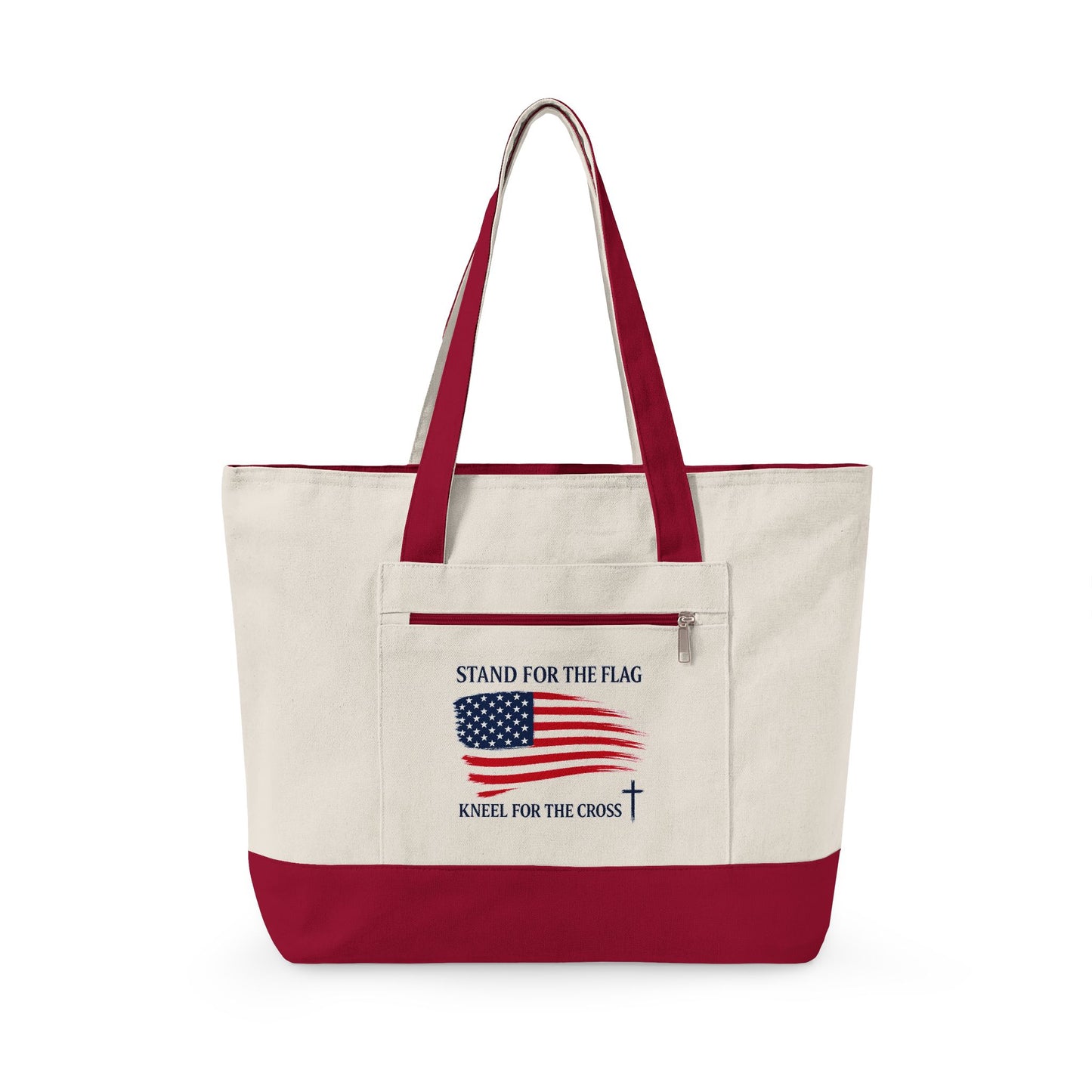 American Flag Canvas Tote Bag — "Stand For The Flag" Patriotic Zippered Tote