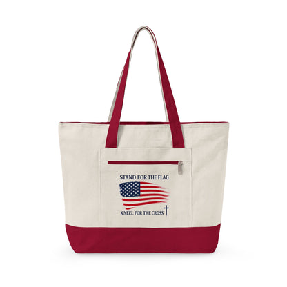 American Flag Canvas Tote Bag — "Stand For The Flag" Patriotic Zippered Tote