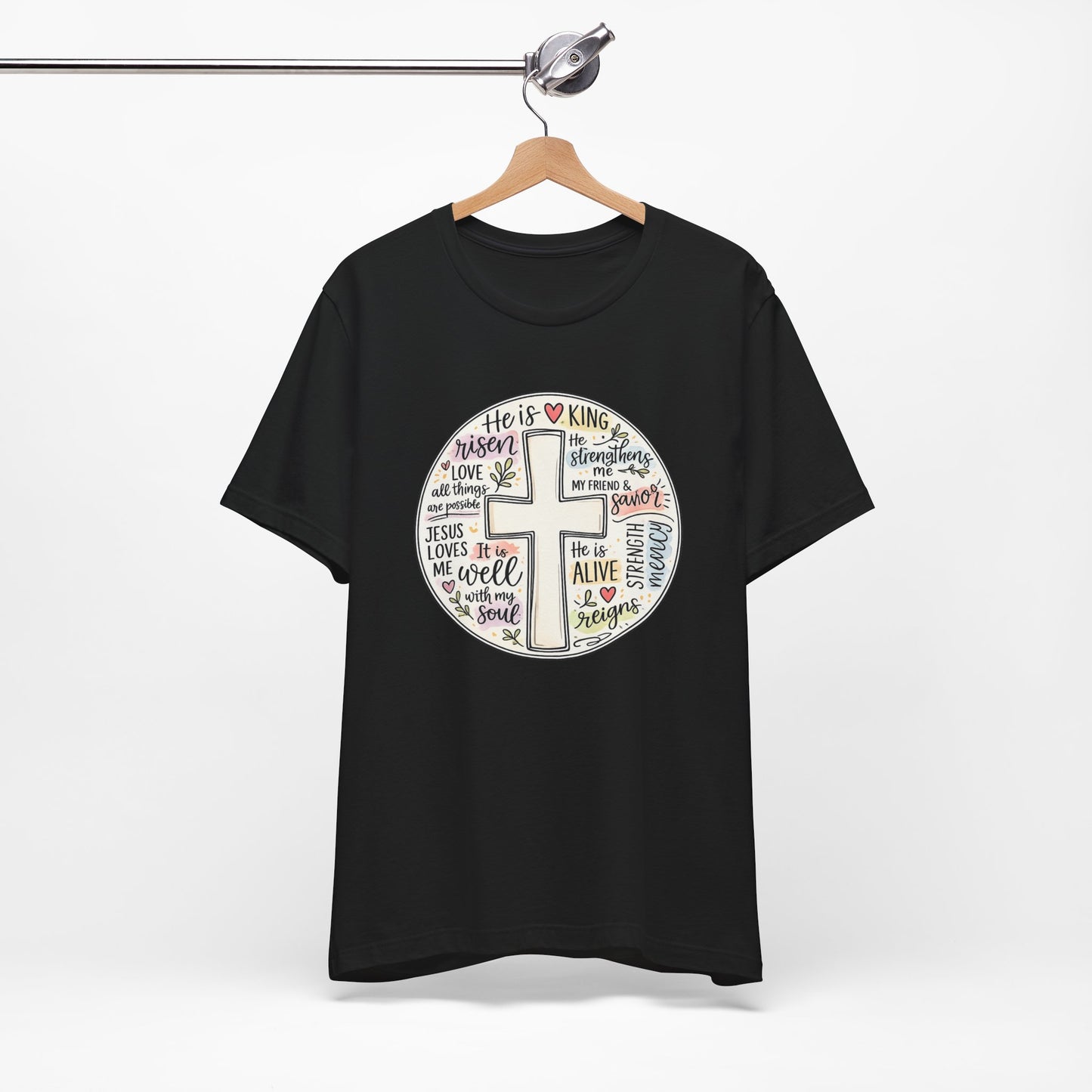Christian Cross Faith T-Shirt — He Is Risen Inspirational Graphic Tee