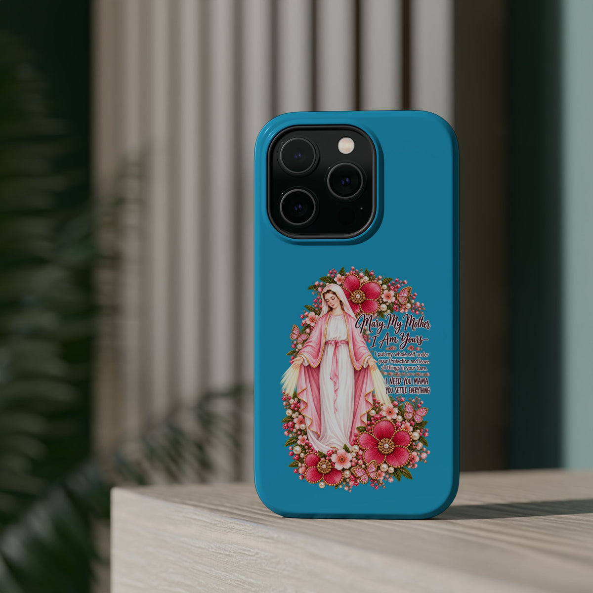 Religious Floral Phone Case — 'Blessed Virgin' Magnetic Impact-Resistant Case