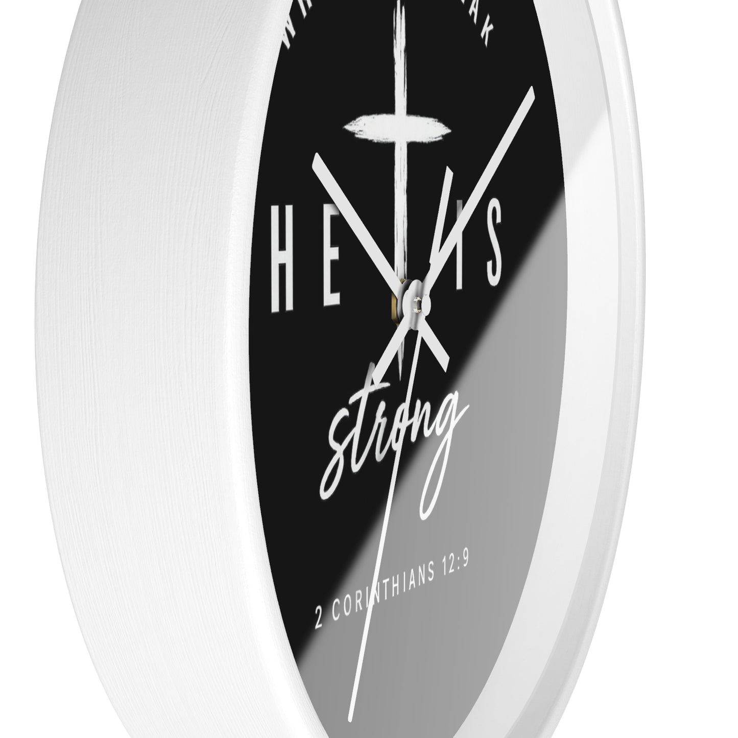 He Is Strong Wall Clock — 2 Corinthians 12:9 Christian Faith Clock