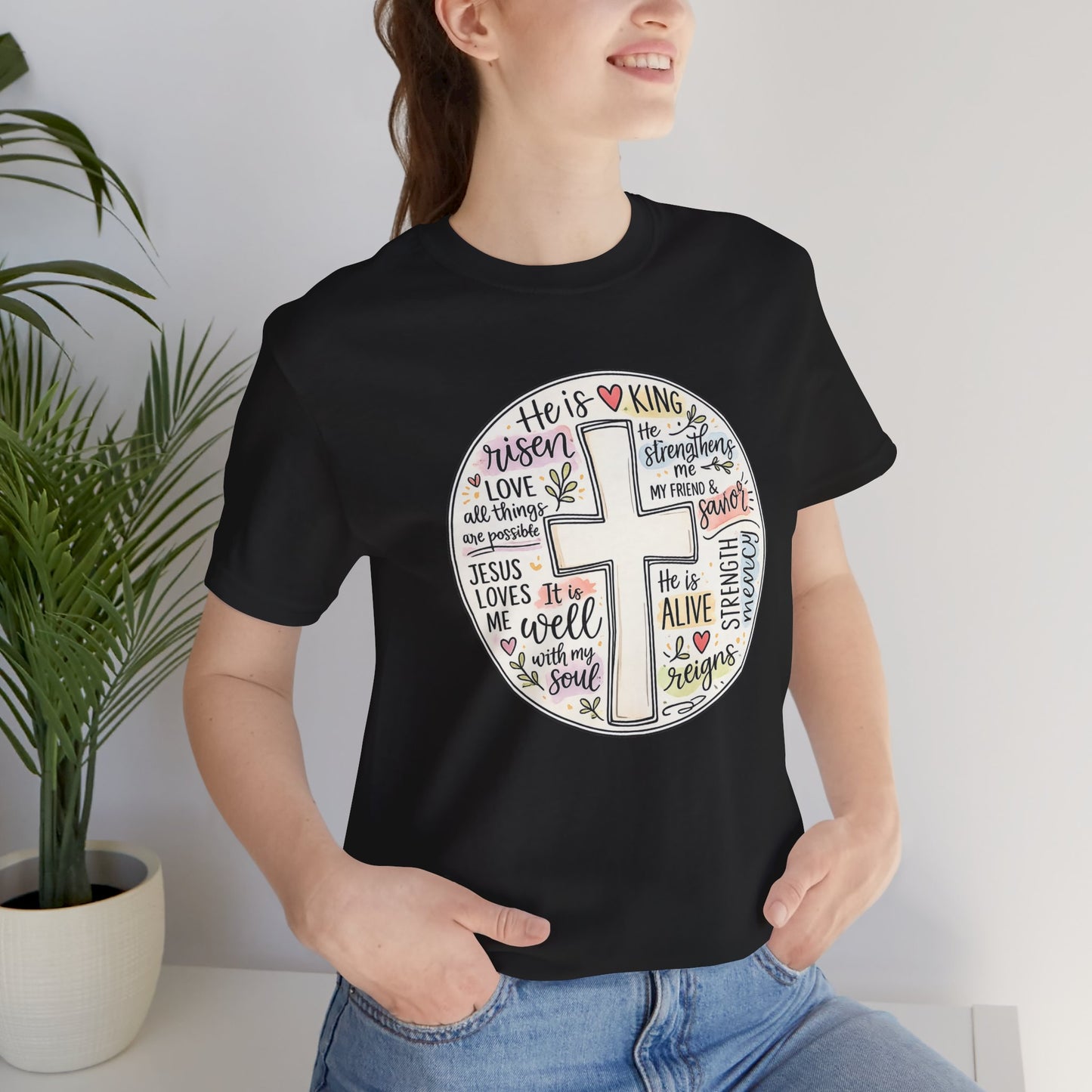 Christian Cross Faith T-Shirt — He Is Risen Inspirational Graphic Tee