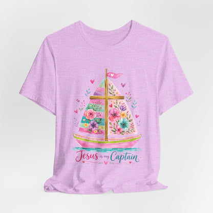 Jesus Is My Captain Floral Sailboat T-Shirt