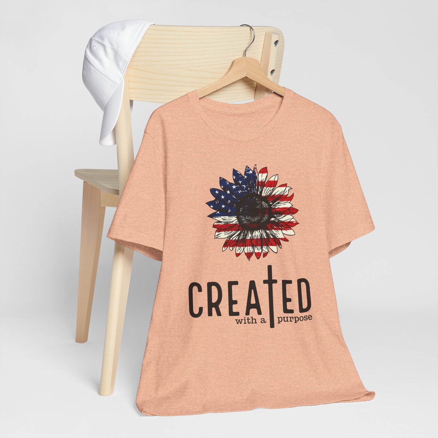 Created With A Purpose American Flag Sunflower T-Shirt