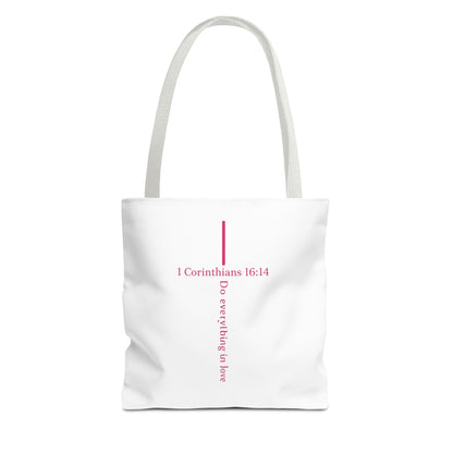 Christian Tote Bag — I Corinthians 16:14 'Do Everything in Love' Cross Design