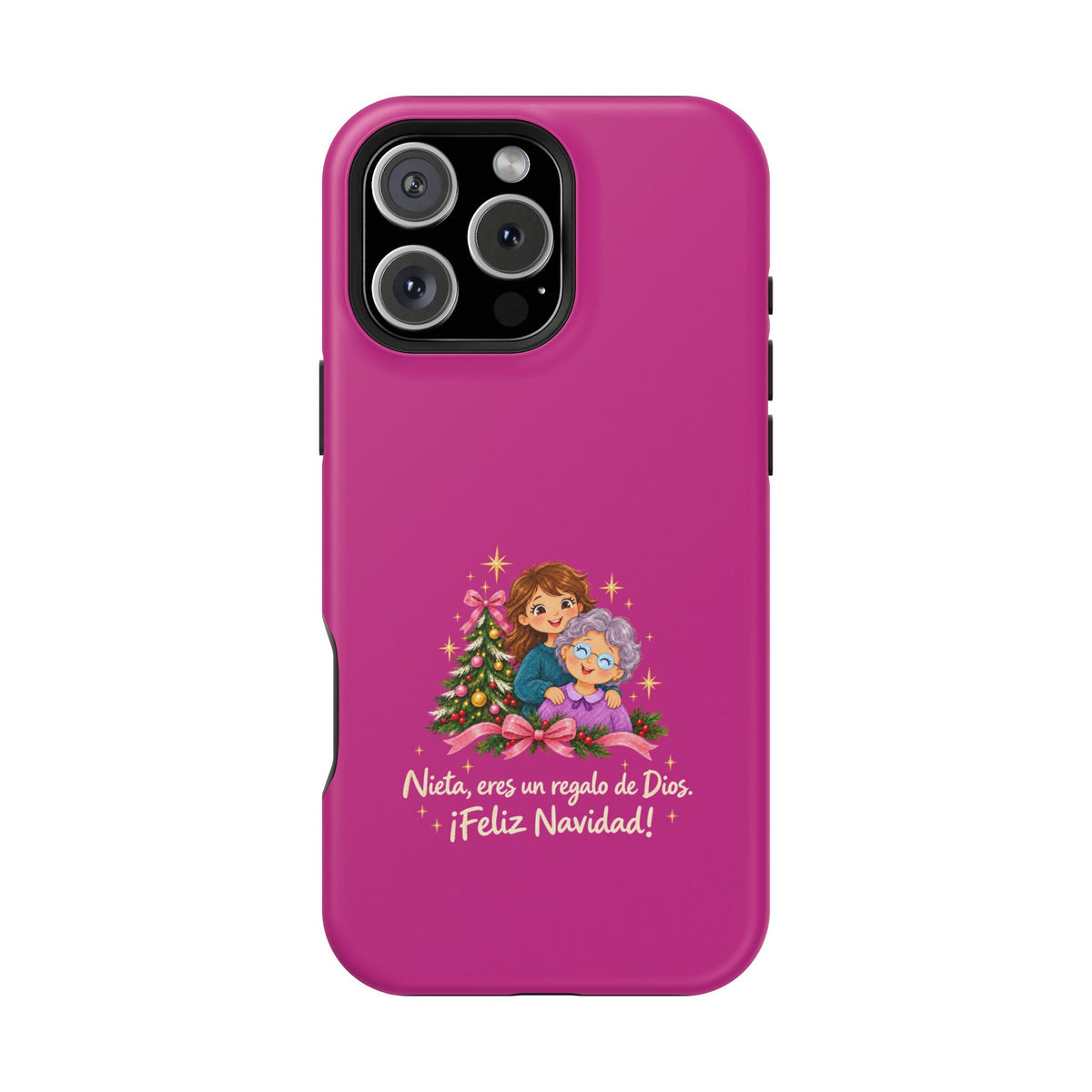 Magenta Christmas Grandma Phone Case — "Abuela, eres un regalo de Dios. ¡Feliz Navidad!" Magnetic Impact-Resistant