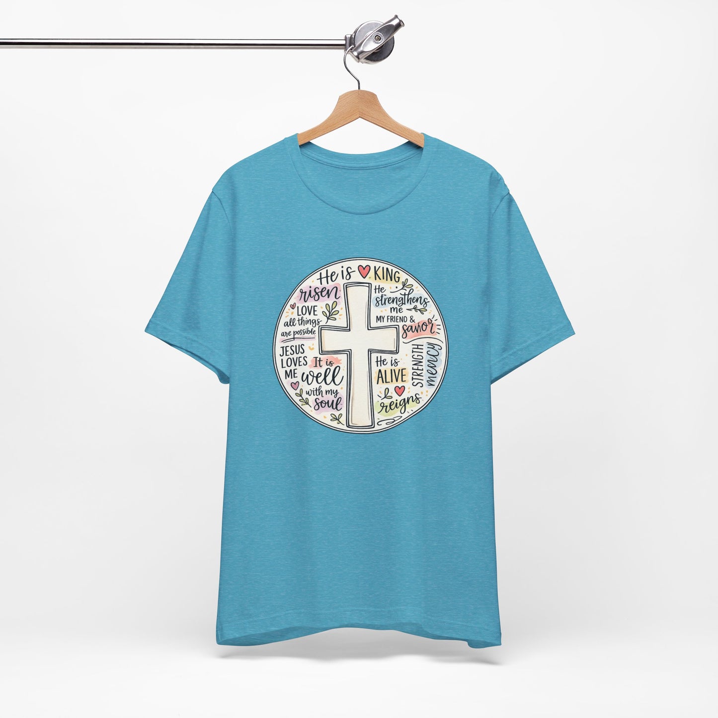 Christian Cross Faith T-Shirt — He Is Risen Inspirational Graphic Tee