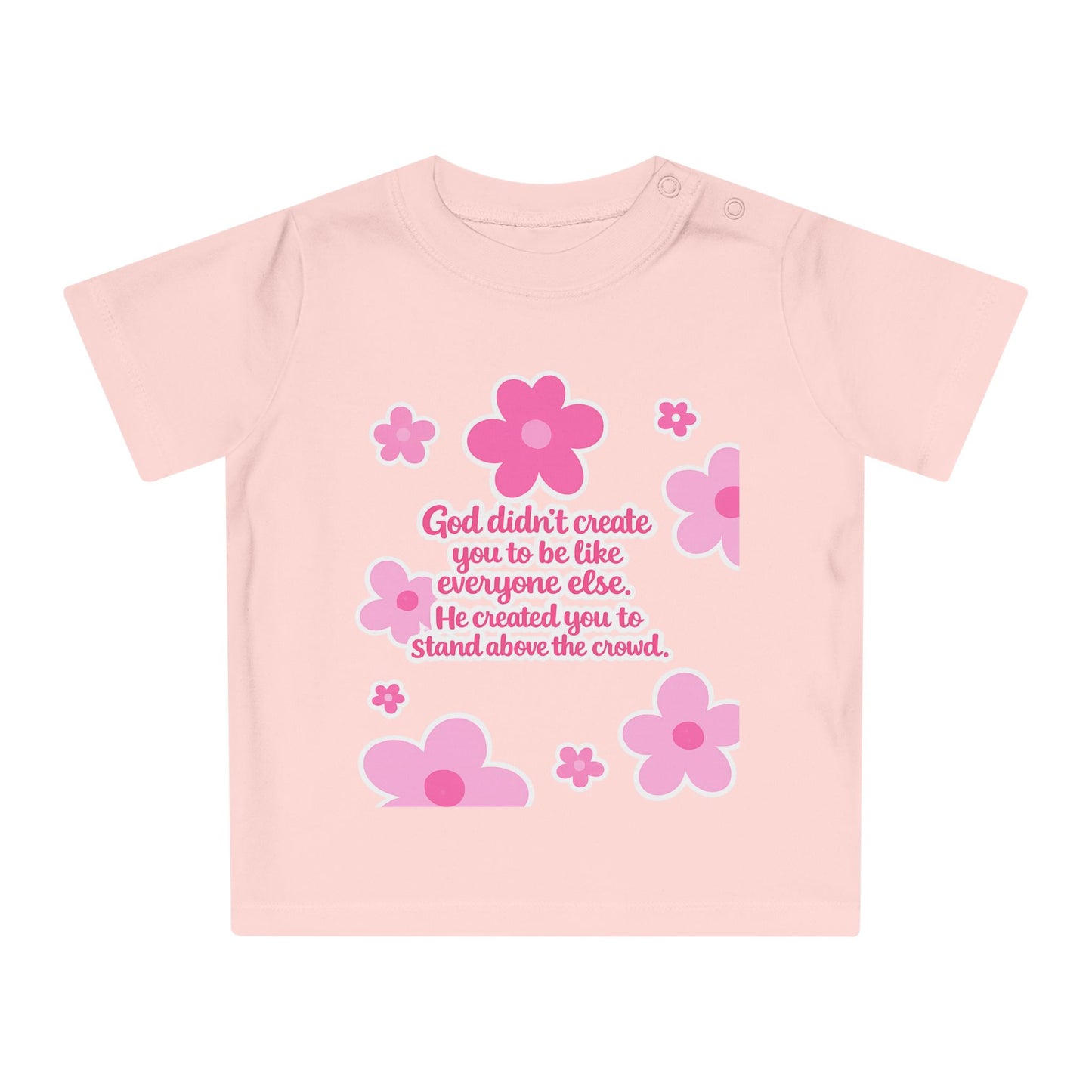 Baby T-Shirt — Pink Floral Christian Baby Tee “I Roll with Jesus” Inspirational Infant Shirt