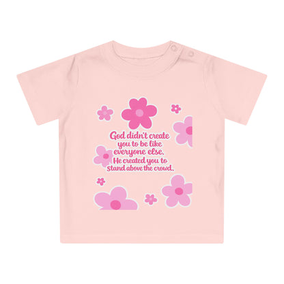 Baby T-Shirt — Pink Floral Christian Baby Tee “I Roll with Jesus” Inspirational Infant Shirt