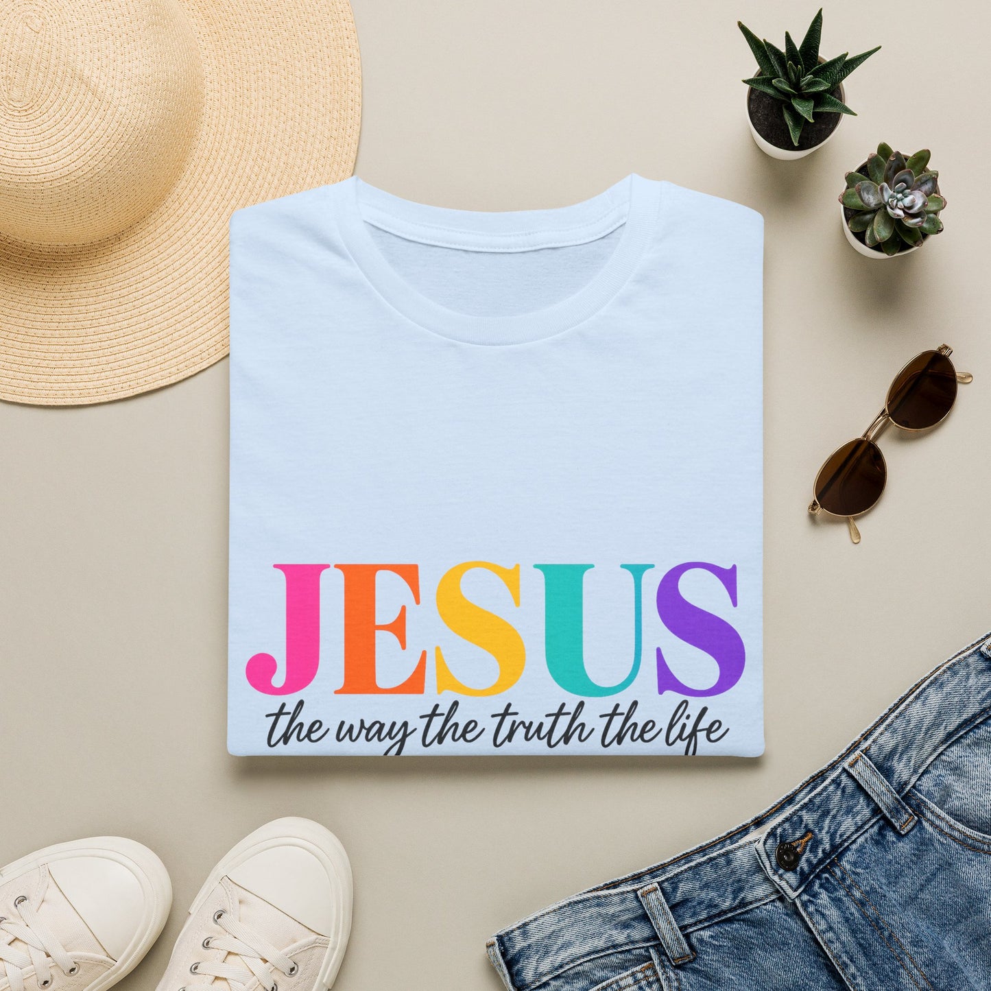 Jesus Floral Rainbow T-Shirt — "Jesus the way the truth the life" Christian Tee