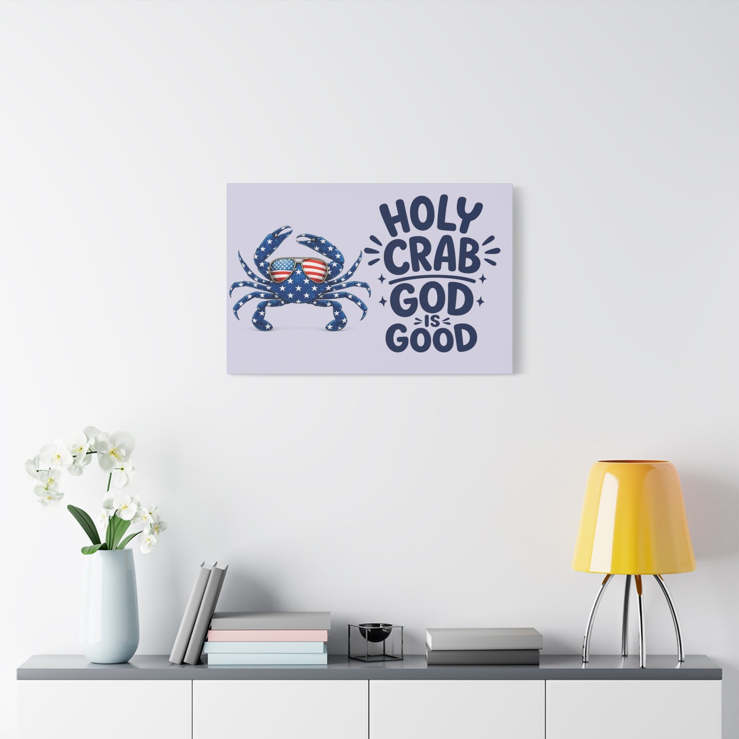 Patriotic Crab Canvas — "Holy Crab God Is Good" Wall Art