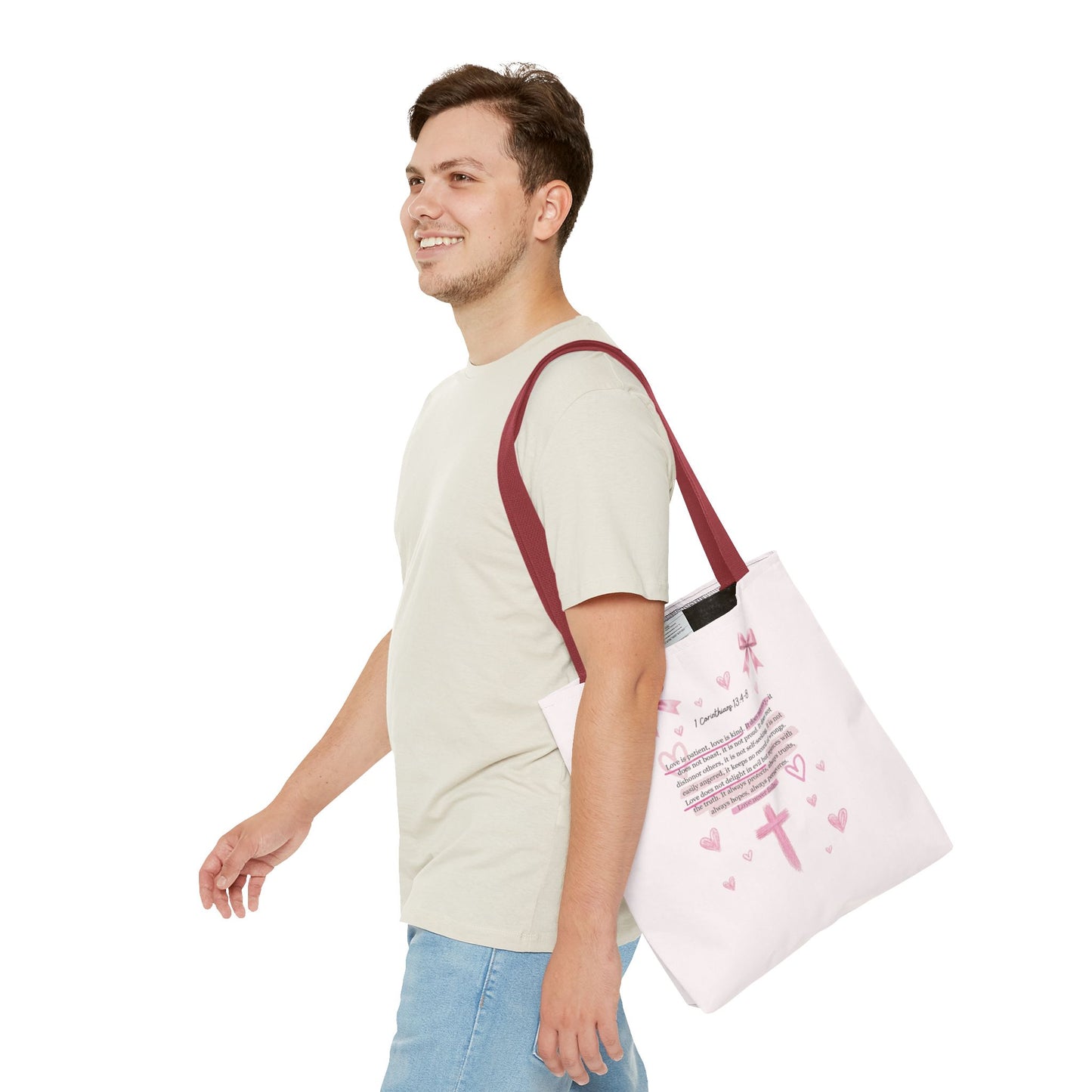 Pink Faith Tote Bag — Inspirational Cross & Rainbow AOP Tote
