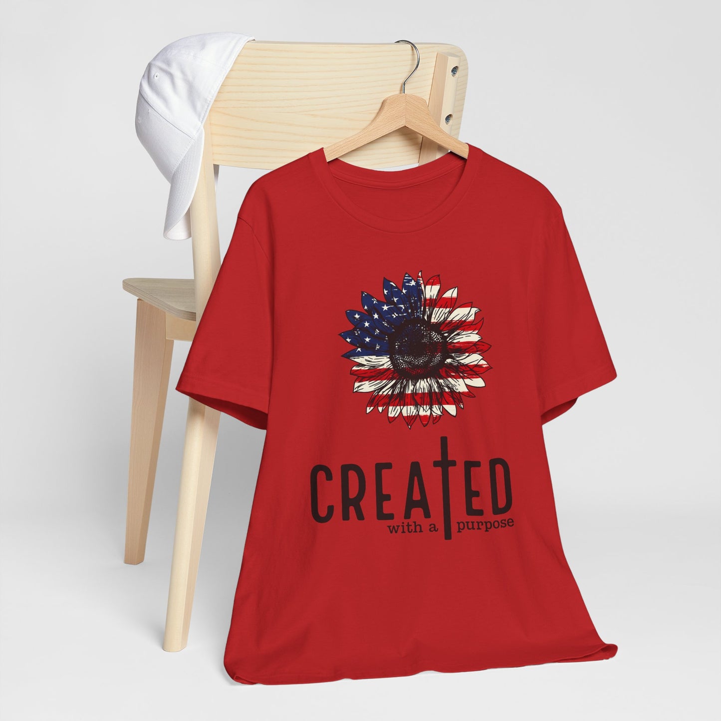 Created With A Purpose American Flag Sunflower T-Shirt