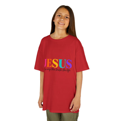 Kids Tee — "JESUS The Way The Truth The Life" Rainbow Christian T-Shirt