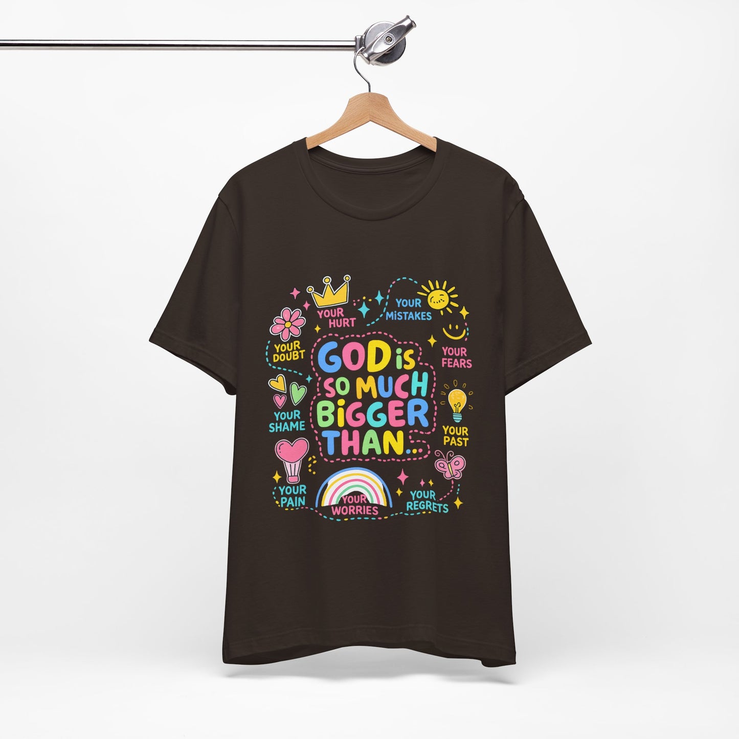 Christian T‑Shirt — "God Is So Much Bigger Than..." Pastel Faith Tee