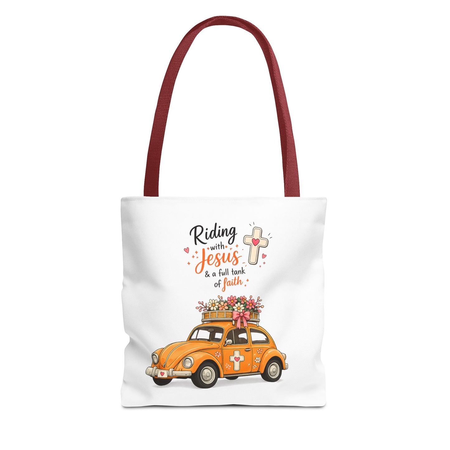 Christian Tote Bag — “Riding with Jesus” Floral Beetle Illustration