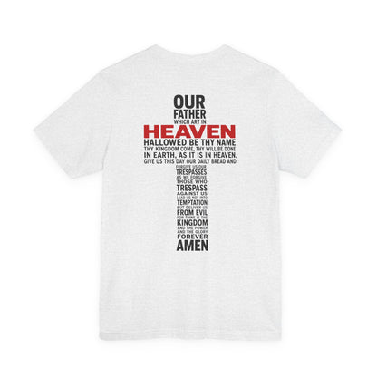 Faith Cross T-Shirt — 'Our Father' Lord's Prayer Back Print Christian Tee