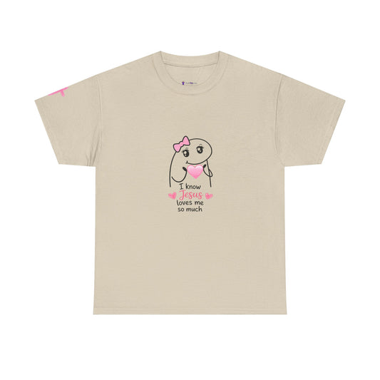She Is Worthy T-Shirt — "I Know Jesus Loves Me" Pink Bow Christian Tee (Proverbs 31)