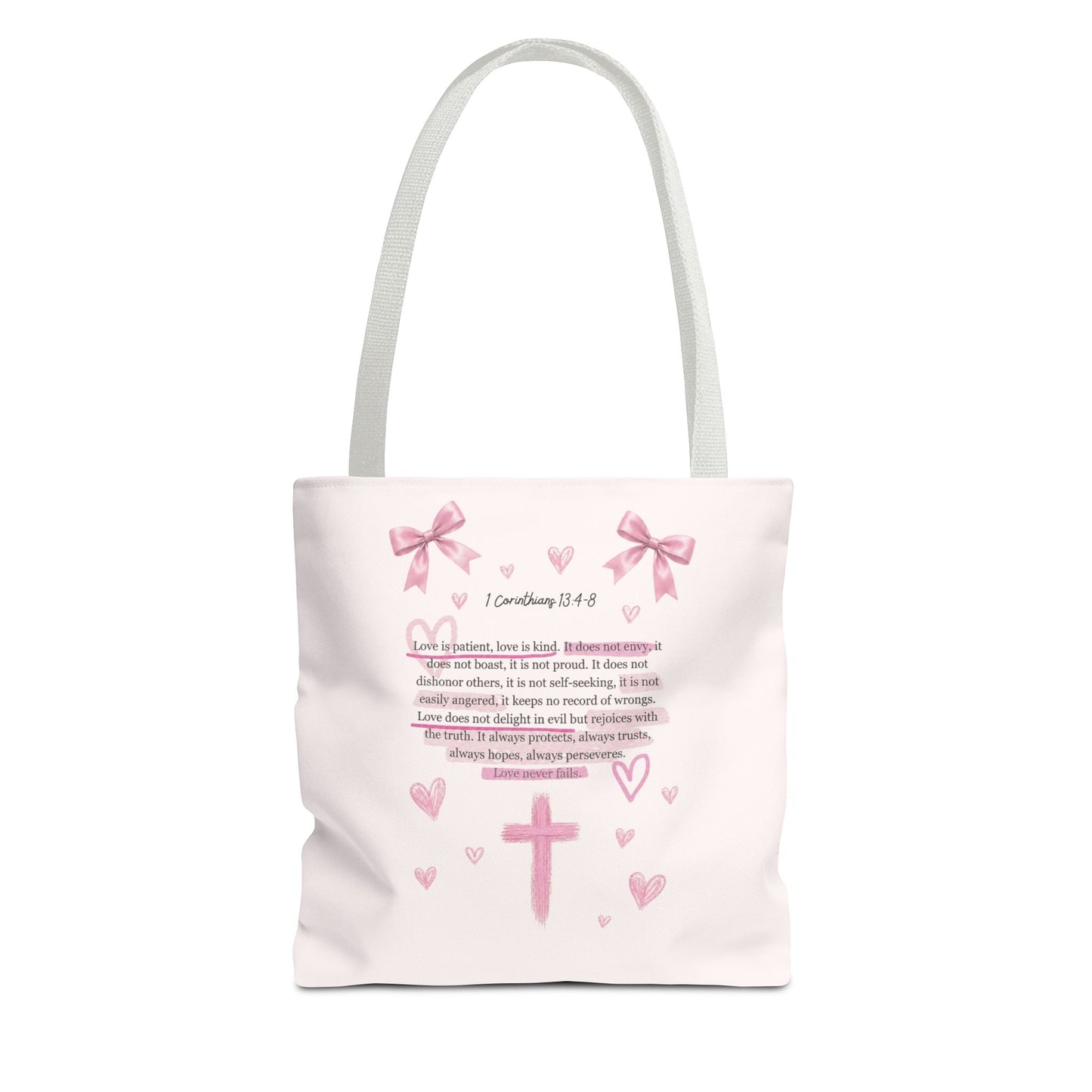 Pink Faith Tote Bag — Inspirational Cross & Rainbow AOP Tote