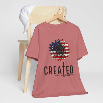 Created With A Purpose American Flag Sunflower T-Shirt