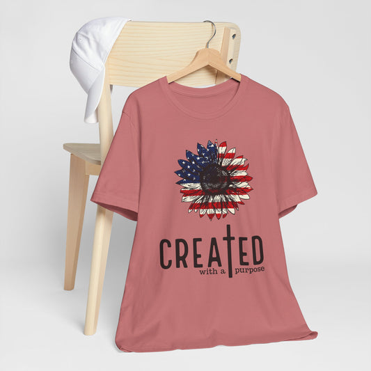 Created With A Purpose American Flag Sunflower T-Shirt