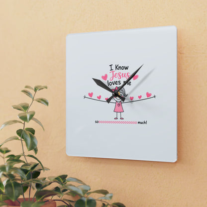 Acrylic Wall Clock — "I Know Jesus Loves Me" Cute Pink Faith Kids' Wall Clock
