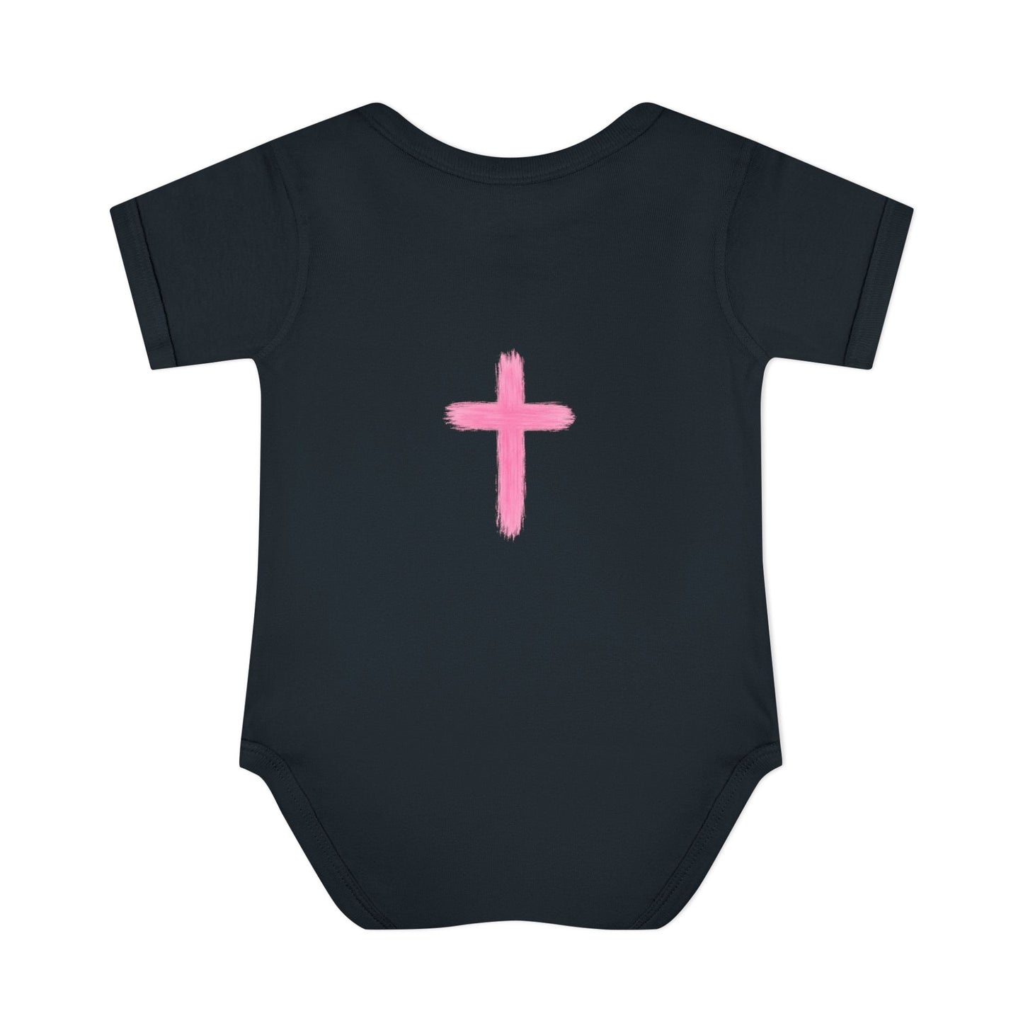 Infant Bodysuit – "God Is Within Her She Will Not Fall" Pink Cross Christian Baby Onesie