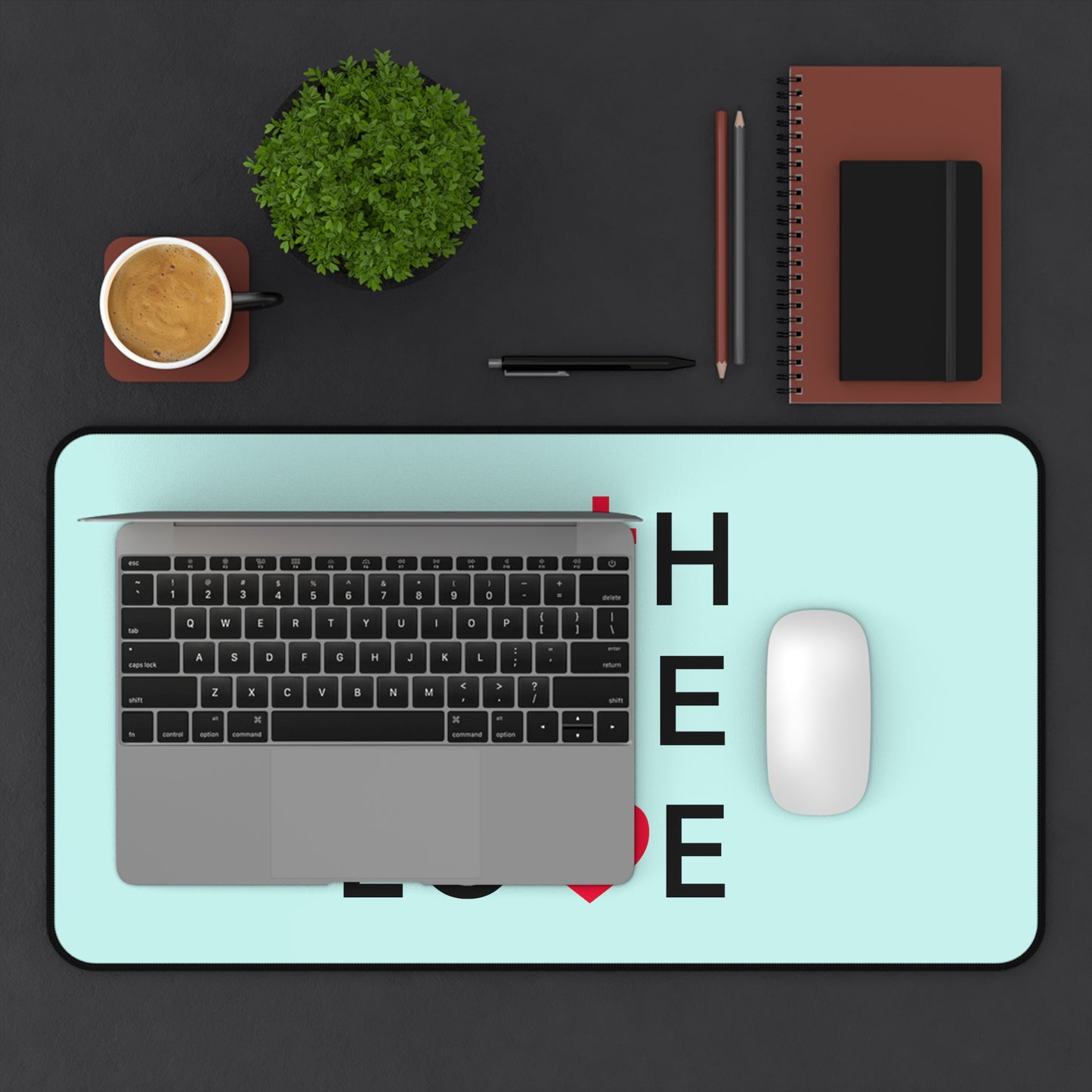 Faith Hope Love Desk Mat — Christian Inspirational Mousepad with Cross, Dove & Heart