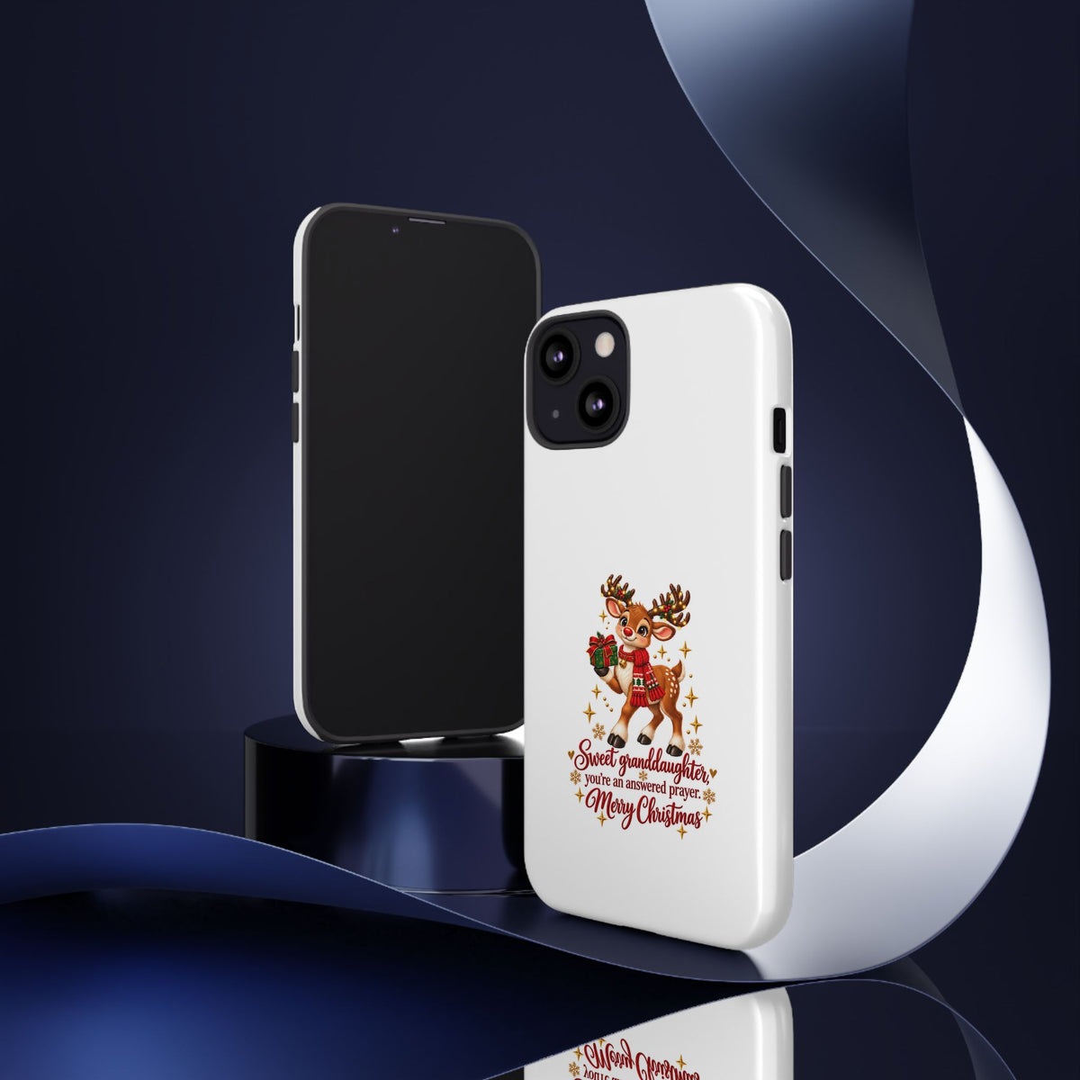 Christmas Reindeer Phone Case — “Sweet granddaughter you’re an answered prayer” Holiday Phone Cover