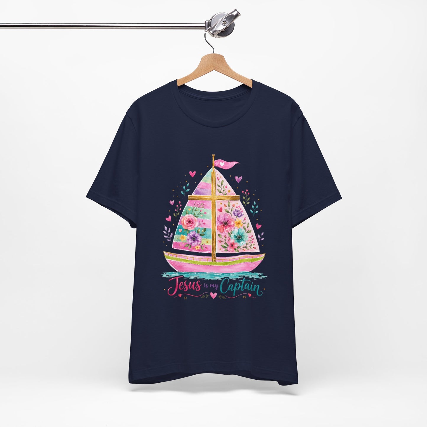 Jesus Is My Captain Floral Sailboat T-Shirt