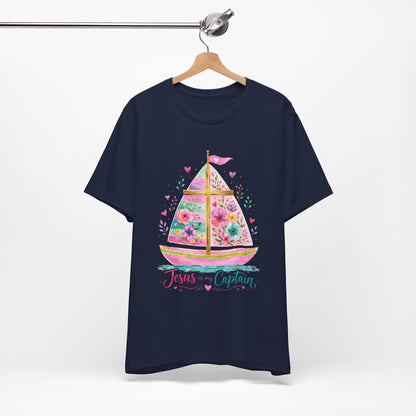 Jesus Is My Captain Floral Sailboat T-Shirt