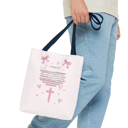Pink Faith Tote Bag — Inspirational Cross & Rainbow AOP Tote