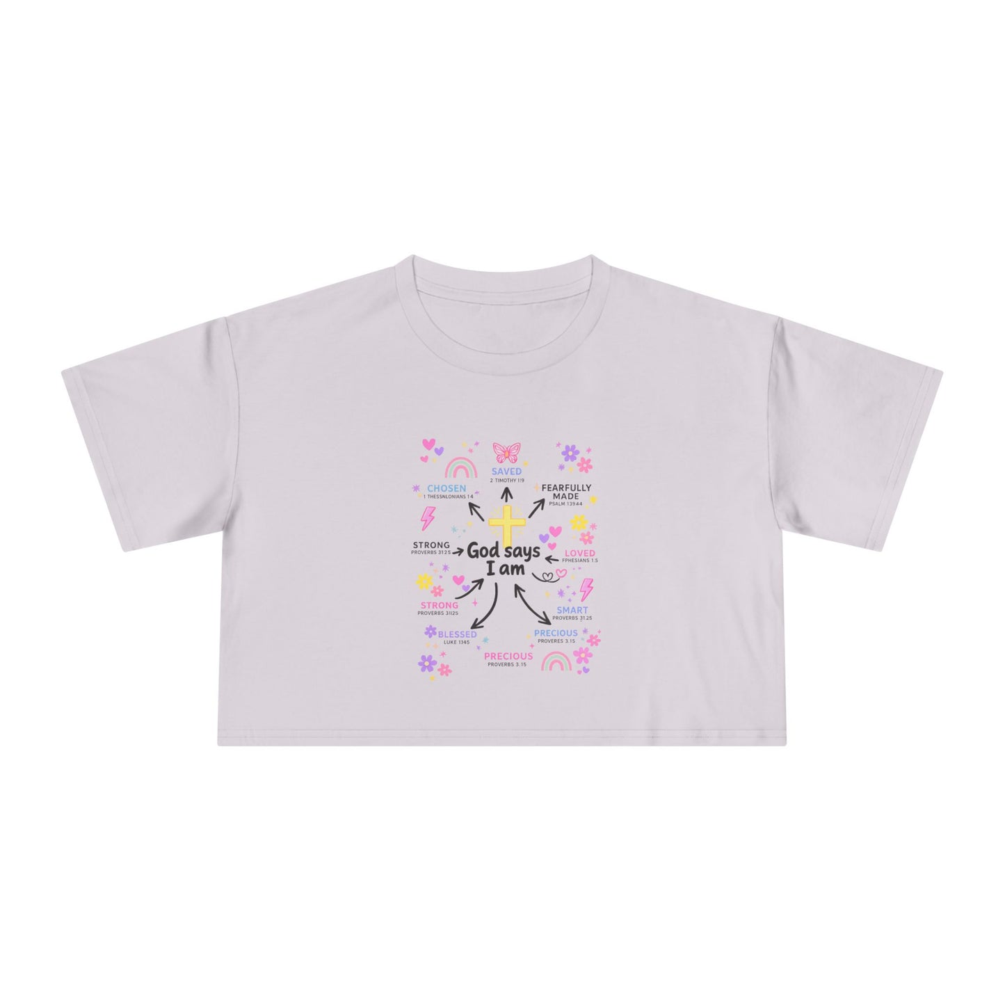 God Says I Am Floral Crop Tee — Christian Inspirational Women's Top